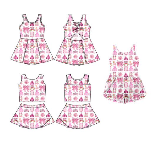 3.19 custom each style moq 5eta 4-6week Sibling Sister bow baby girls clothes Short sleeve yoga dress 1 and dress 2 and jumpsuit match family design