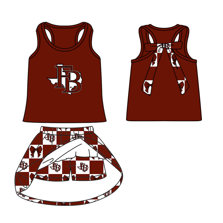 Custom moq 5 mix size milk silk summer teams Baby Girl Dark Red Sleeveless Top Skirts Set Dress And Shorts Yoga Outfit Boy's Short-Sleeved Polo Shirt And Romper