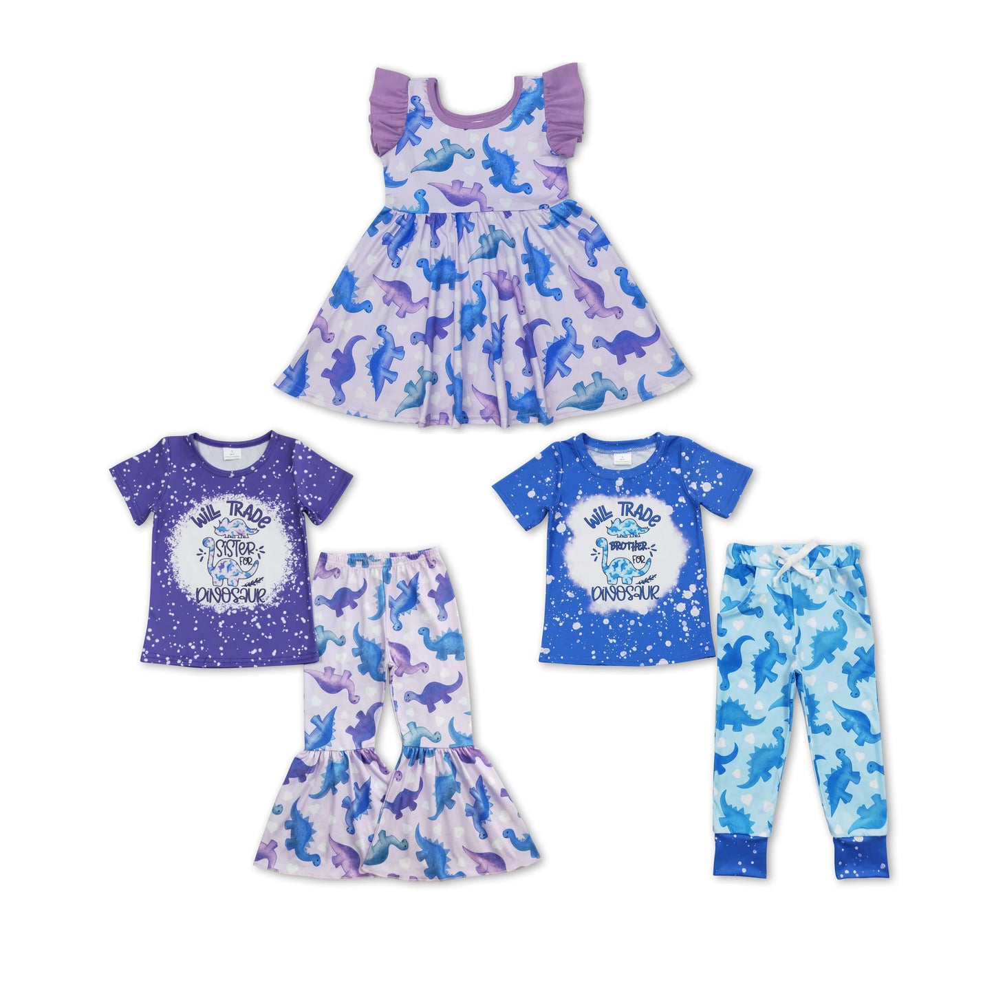RTS NO MOQ Girls Boys dinosuar short sleeve pants Clothes Sets and dress
