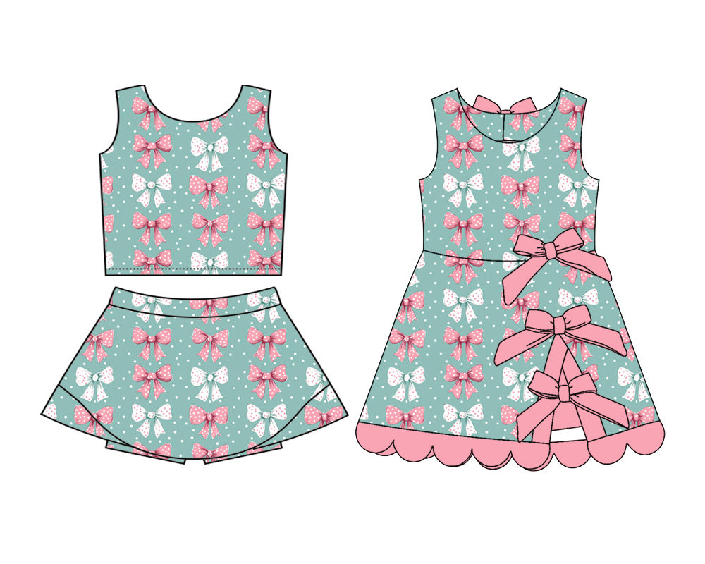 3.19 Custom moq 5 mix size Sibling Baby Girls Bows Sleeveless Top And Skirt Sets Dress Yoga Outfit