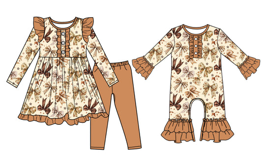 25.7.1 custom each style moq 5eta 4-6week Sibling Sisters bow baby girl long sleeve pants sets and rompers match family design