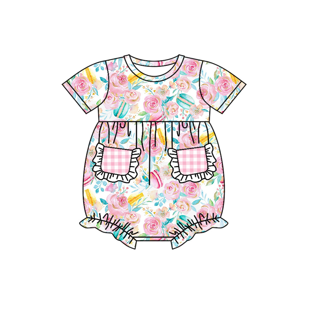 5.22custom each style moq 5eta 4-5week Sibling Sister pink flroal grid girls outfits and baby romper match family design