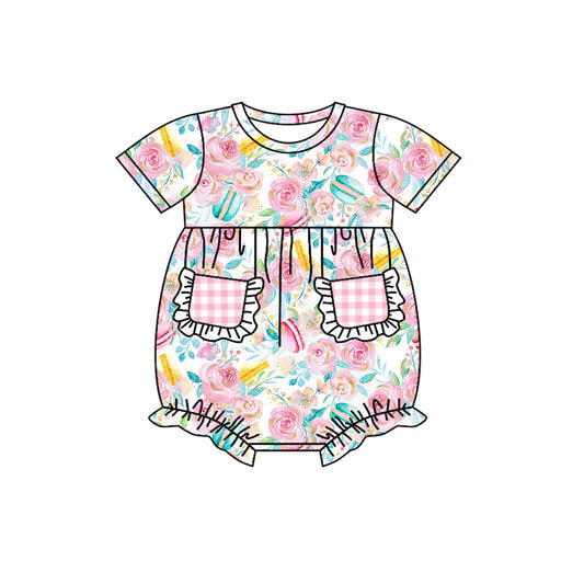5.22custom each style moq 5eta 4-5week Sibling Sister pink flroal grid girls outfits and baby romper match family design