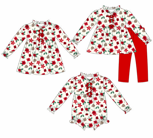25.7.22 custom each style moq 5eta 4-6week Sibling Sisters floral baby girl long sleeve pants sets and dress and rompers match family design