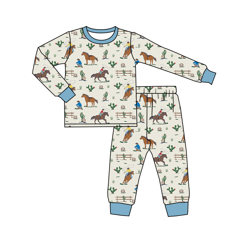 9.2 custom each style moq 5eta 4-6week Sibling Sister riding horse blue baby boys sets and rompers match family design