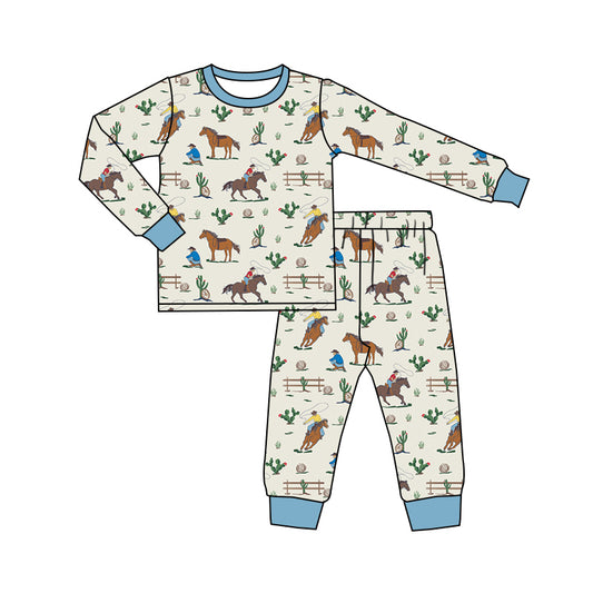 9.2 custom each style moq 5eta 4-6week Sibling Sister riding horse blue baby boys sets and rompers match family design