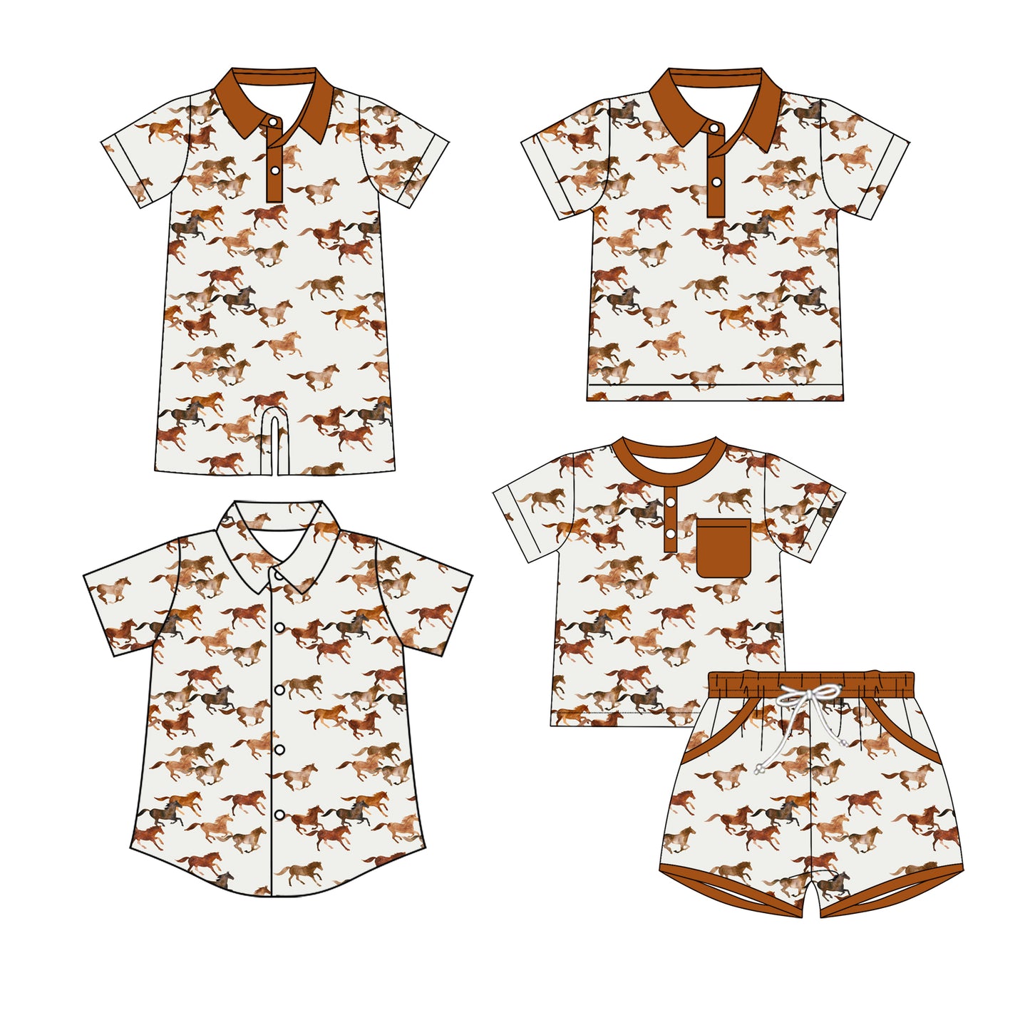 3.14 Custom moq 5 mix size Sibling Baby Boy's Brown Short-Sleeved Outfit Set with Matching Polo Shirt And Button-Down Shirt Romper