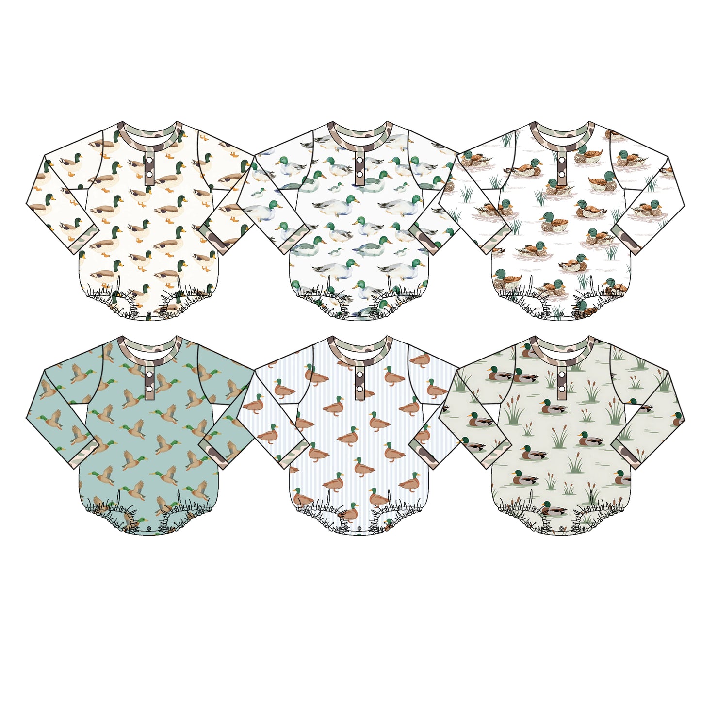 4.13 Custom moq 5 mix size Sibling Baby Boys Duck Print Long Sleeve Button Romper