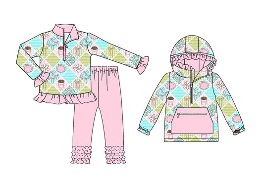25.7.31 custom each style moq 5eta 4-6week Sibling Sisters pumpkin baby girl long sleeve pants sets and top match family design