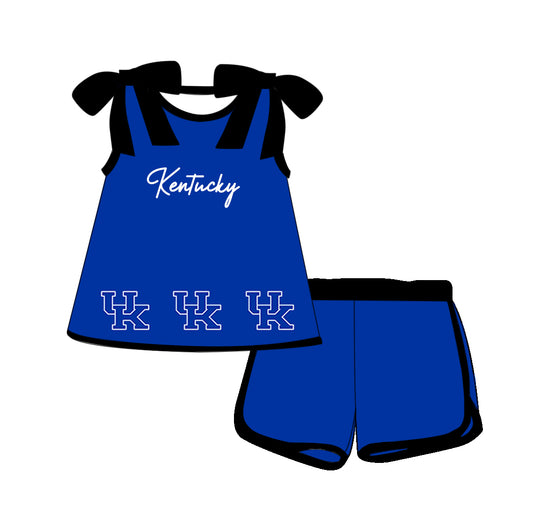 Custom moq 5 each style eta 6-8weeks baby girl clothes team blue suspender shorts sets-25.10.14