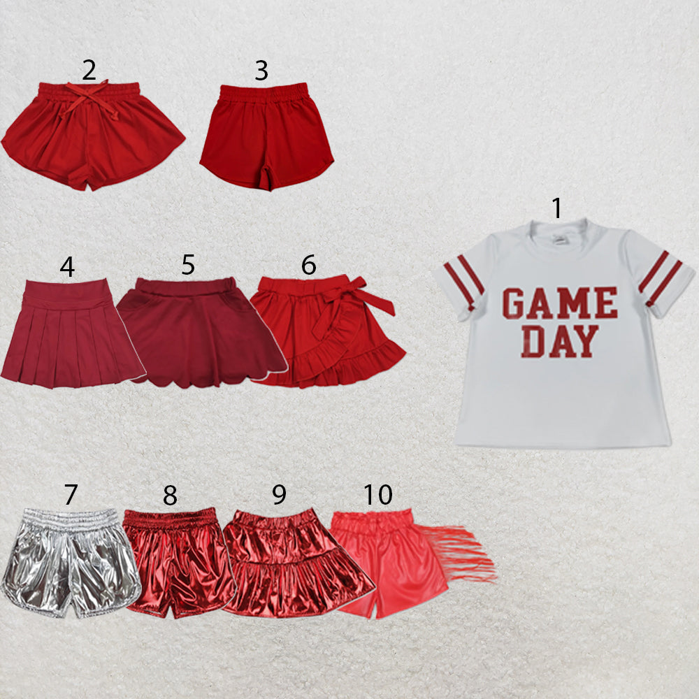 RTS NO MOQ Sibling yoga fabric Baby Girls Vinyl Red Game Day Print Top Matching Shorts Two Piece Team Active Clothes Set