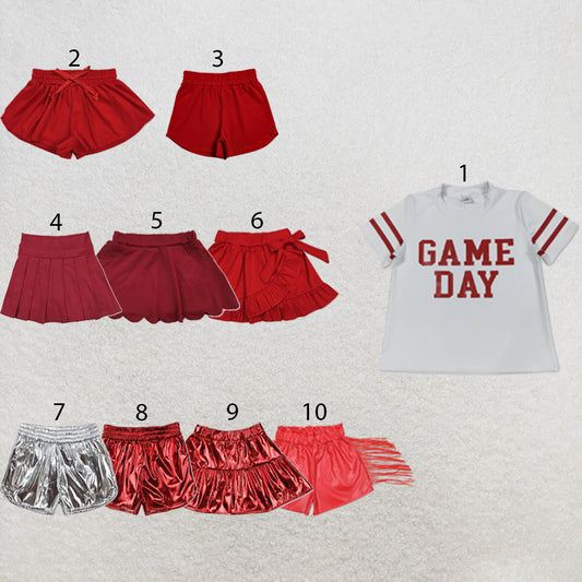 RTS NO MOQ Sibling yoga fabric Baby Girls Vinyl Red Game Day Print Top Matching Shorts Two Piece Team Active Clothes Set