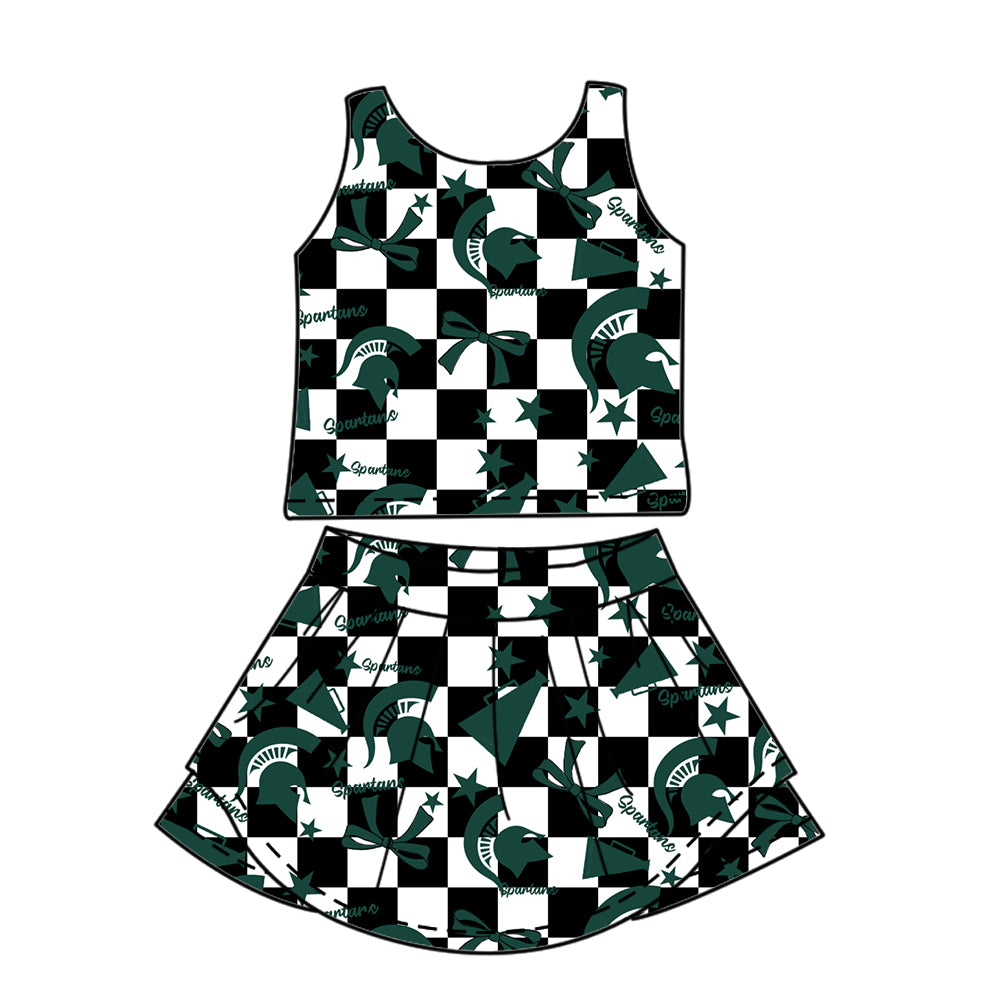Custom moq 5 mix size milk silk summer teams baby girls clothes team bow green sleeveless skirts sets and dress 1 and dress 2 and dress 3-25.6.30