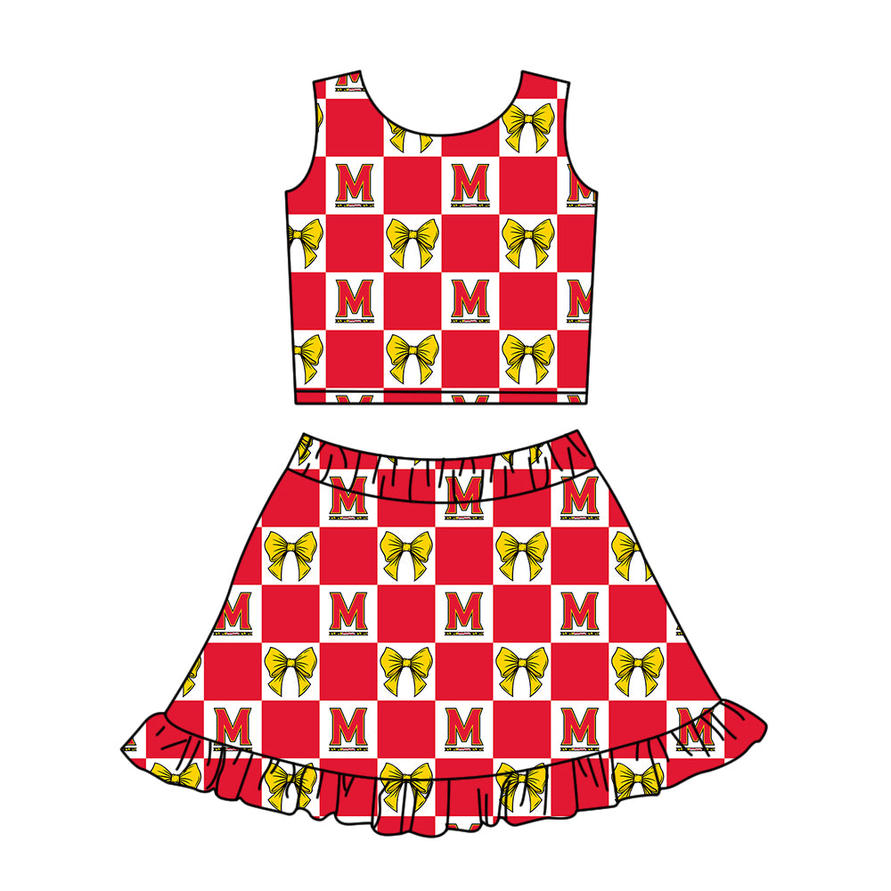 Custom moq 3 or 5 mix size milk silk summer teams baby girl clothes bow red sleeveless skirts sets-26.1.21
