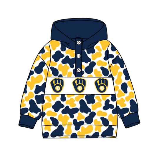 2-Custom moq 8 mix size milk silk summer team baby boy clothes camouflage blue and yellow hooded long sleeve top-25.10.9