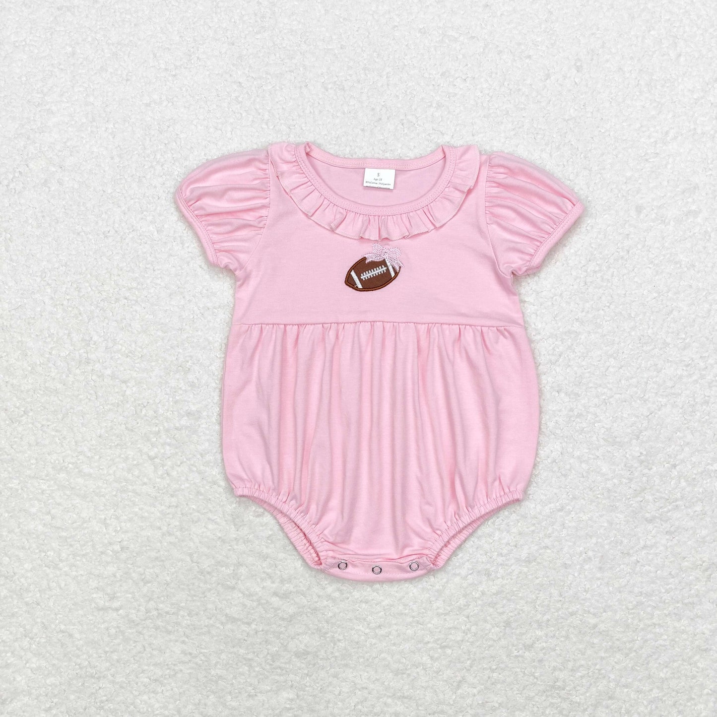 RTS NO MOQ（In Stock）SR1945 Embroidered pink bow rugby lace short-sleeved jumpsuit