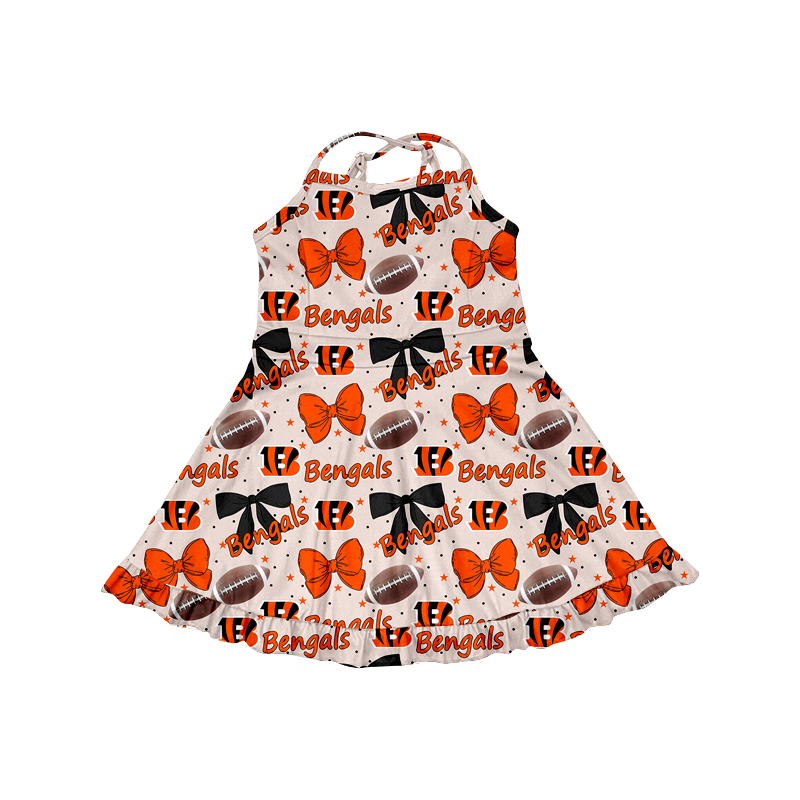 Custom moq 5 mix size milk silk summer teams baby girls clothes team bow orange sleeveless skirts sets and dress 3 and skirts-25.8.21