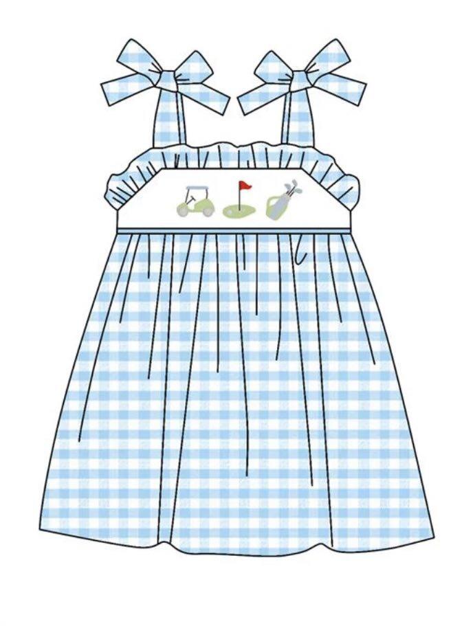 green suspender blue grid summer skirt
