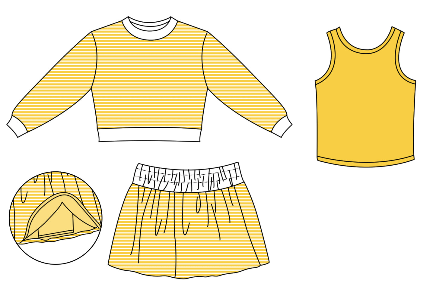 custom moq 5 mix size AM01 Yoga Baby Girls Striped Long Sleeve Top Solid Sleeveless Vest Striped Shorts 3 Pieces Yoga Outfit Set