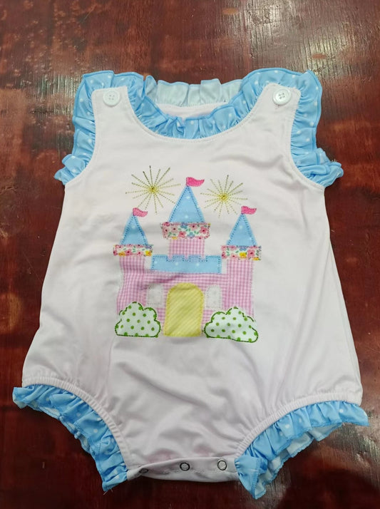 custom moq 5 eta 4-6weeks mix size baby girls clothes castle vest summer Romper