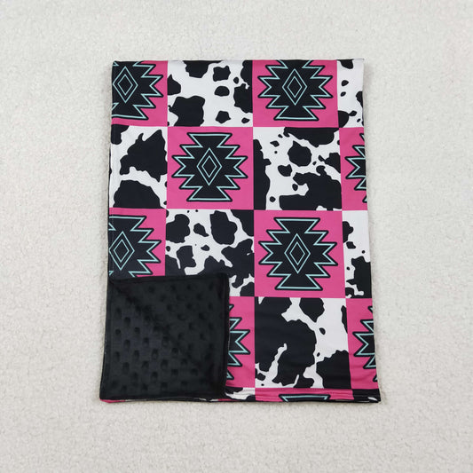 RTS NO MOQ（In Stock) BL0178 Black baby blanket with geometric cow pattern