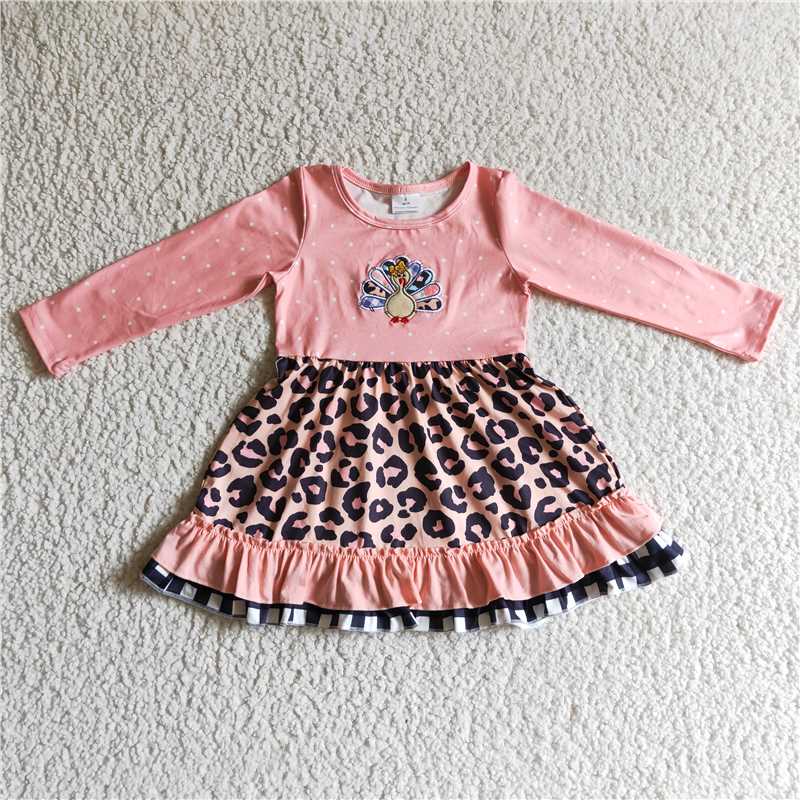 RTS NO MOQ（In Stock) GLD0095 Embroidery Turkey Flower Long Sleeve Dress