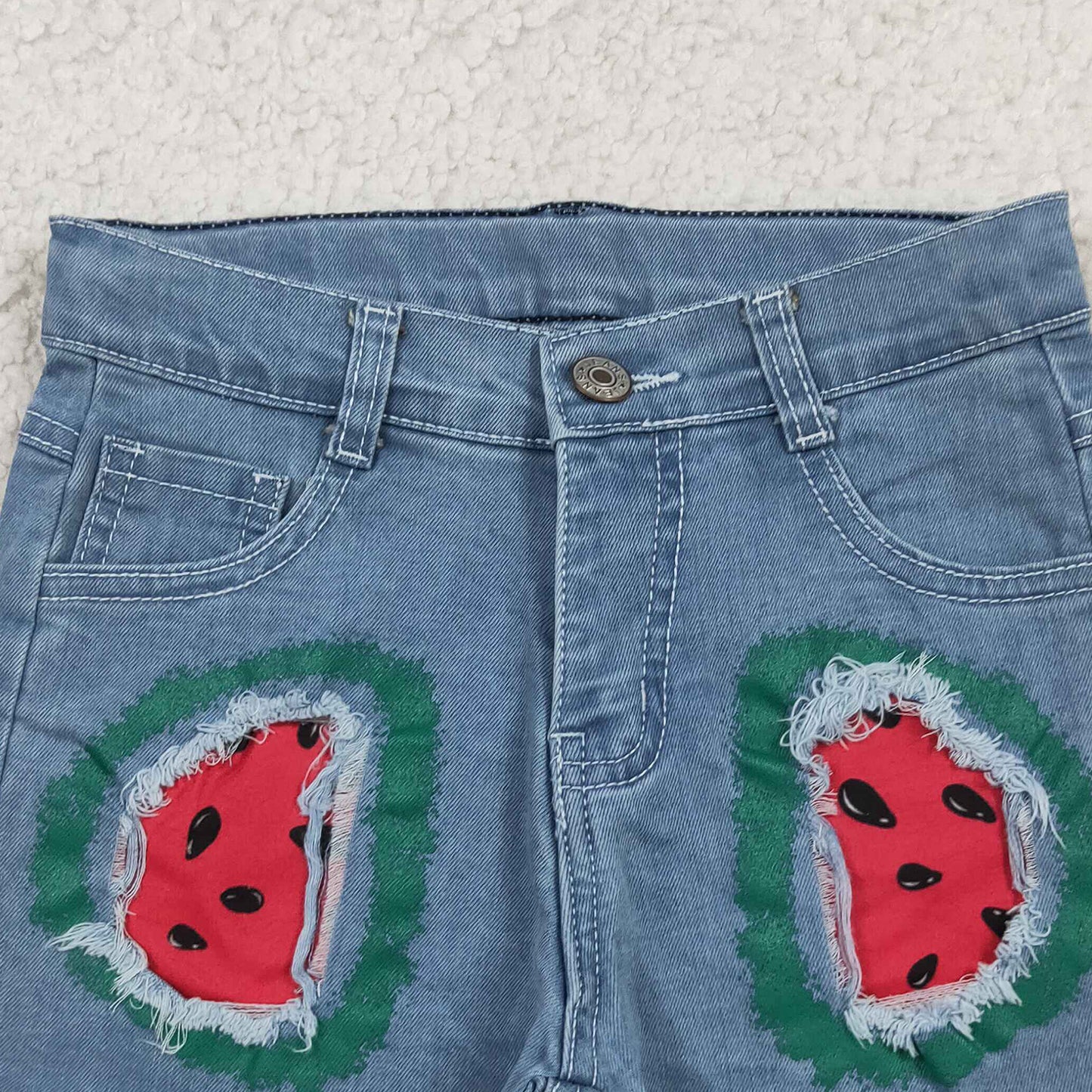 RTS NO MOQ milk silk SS0948 Baby Girls Watermelons Denim Shorts Bottom With Pockets