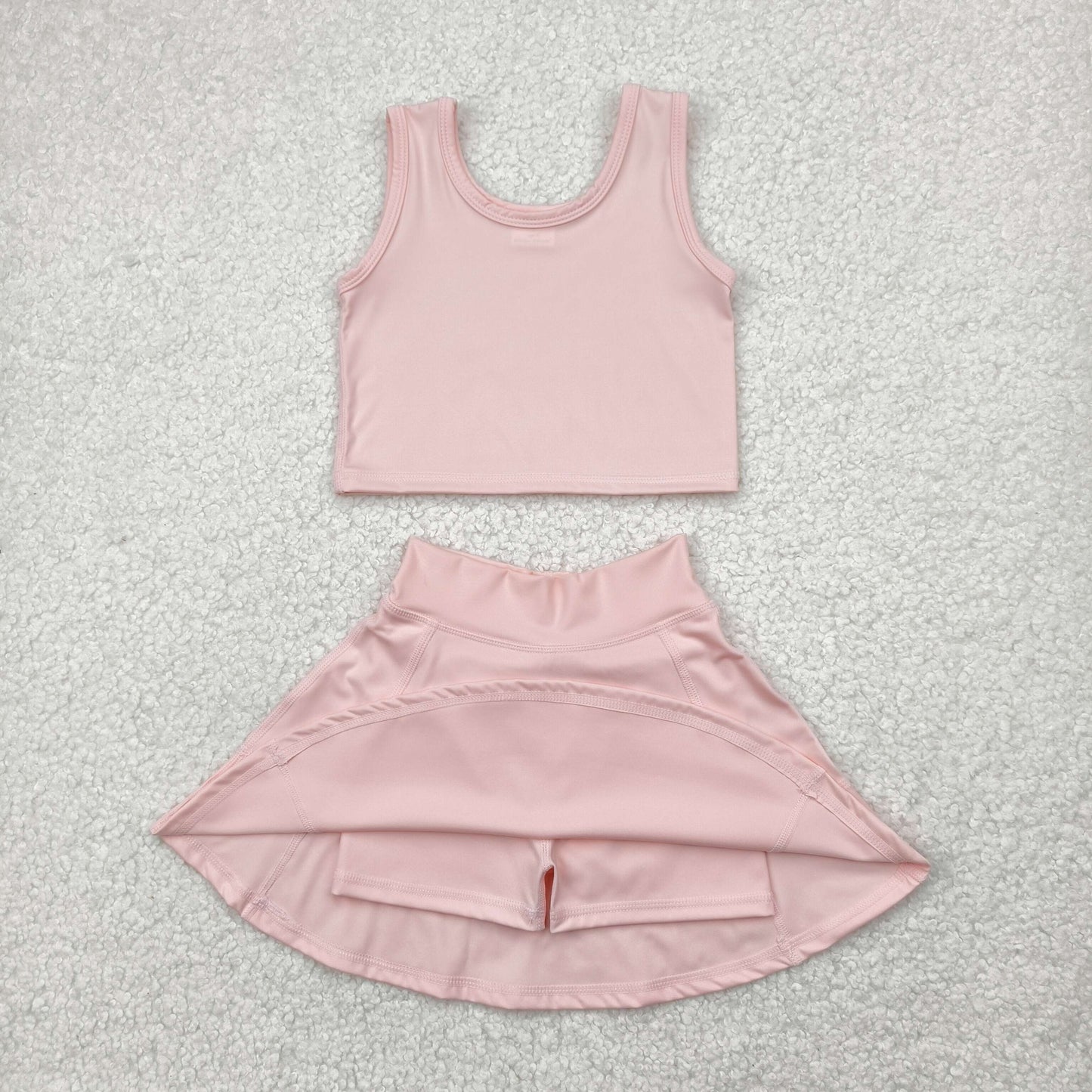 RTS NO MOQ GSD1977 Solid lotus pink sleeveless skirt yoga suit