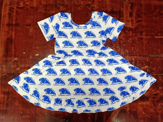 Custom moq 3 eta 6-7weeks baby girl clothes team blue short sleeve dress-25.5.12