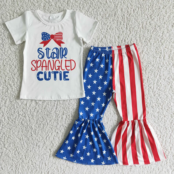 RTS NO MOQ Boys girl 4th of july short-sleeved shirt pants clothing sets