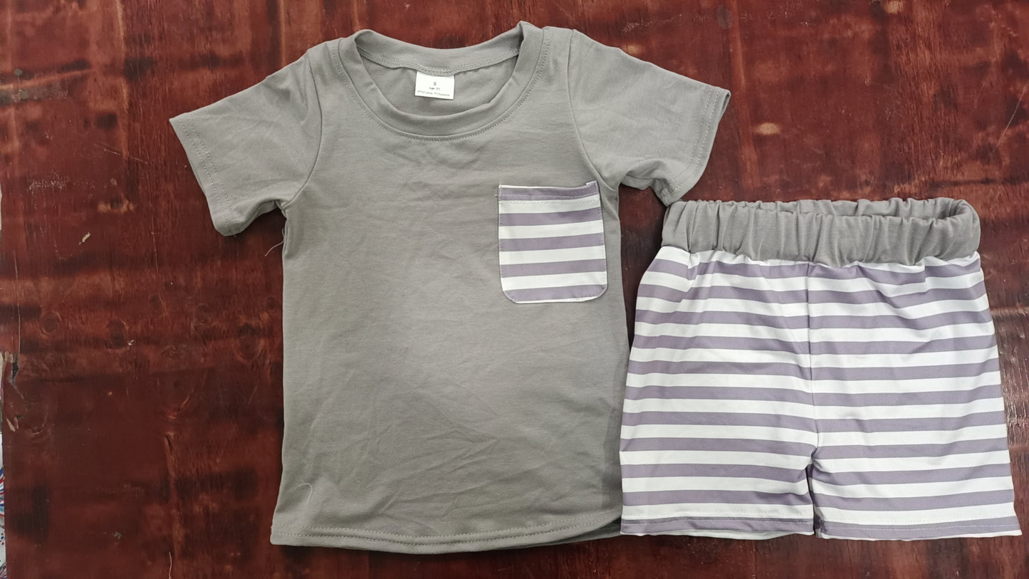 custom moq 5 eta 5weeks mix size summer boys clothes gray short sleeve shorts sets
