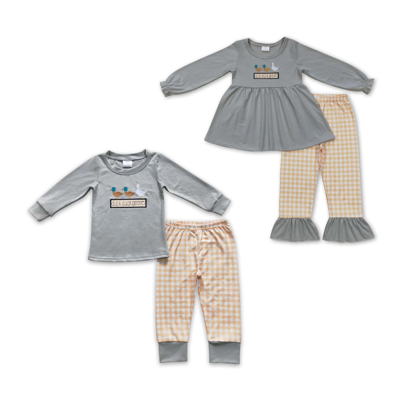 RTS NO MOQ BLP0310 GLP0724 Grey long-sleeved suit with embroidered duck and lettering