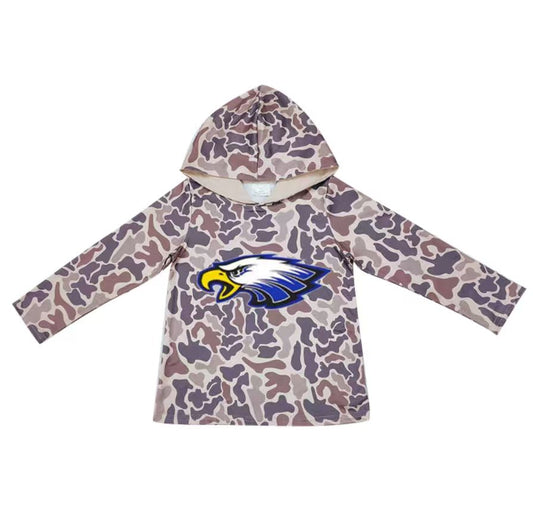 Custom moq 5 mix size milk silk summer team baby girls and boys clothes camouflage hooded long sleeve top-25.10.22