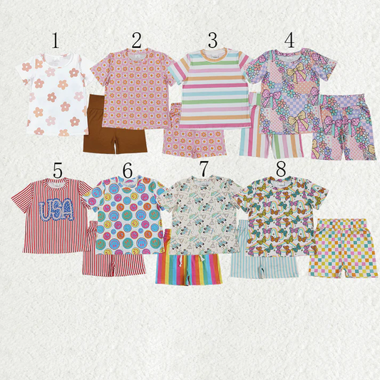 RTS NO MOQ Sibling baby girls Clothes short sleeve shorts Sets