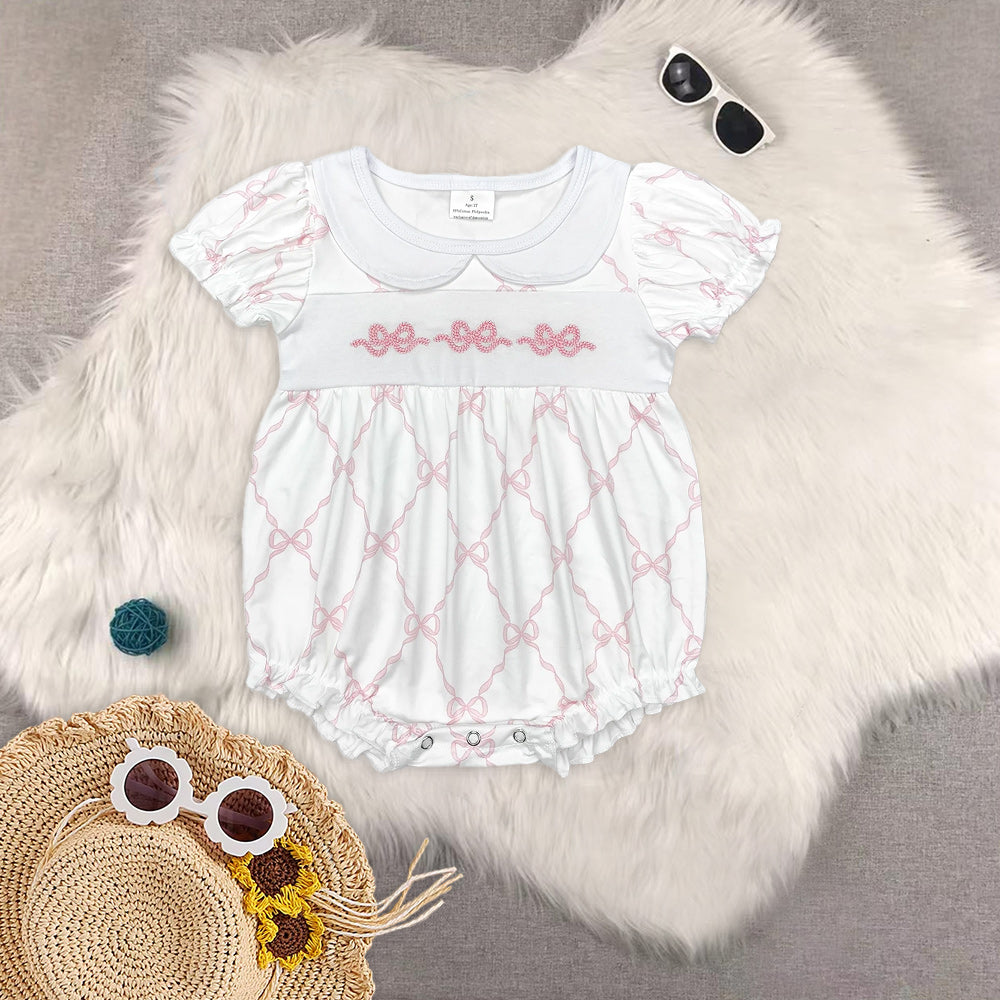 RTS baby girls clothes bow Short Sleeve rompers