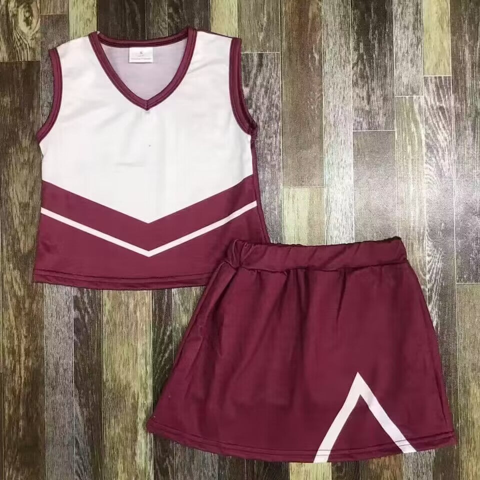Deadline September 11 custom no moq eta 6-8weeks Dark Red V-Neck Sleeveless Cheerleading Skirt Suit