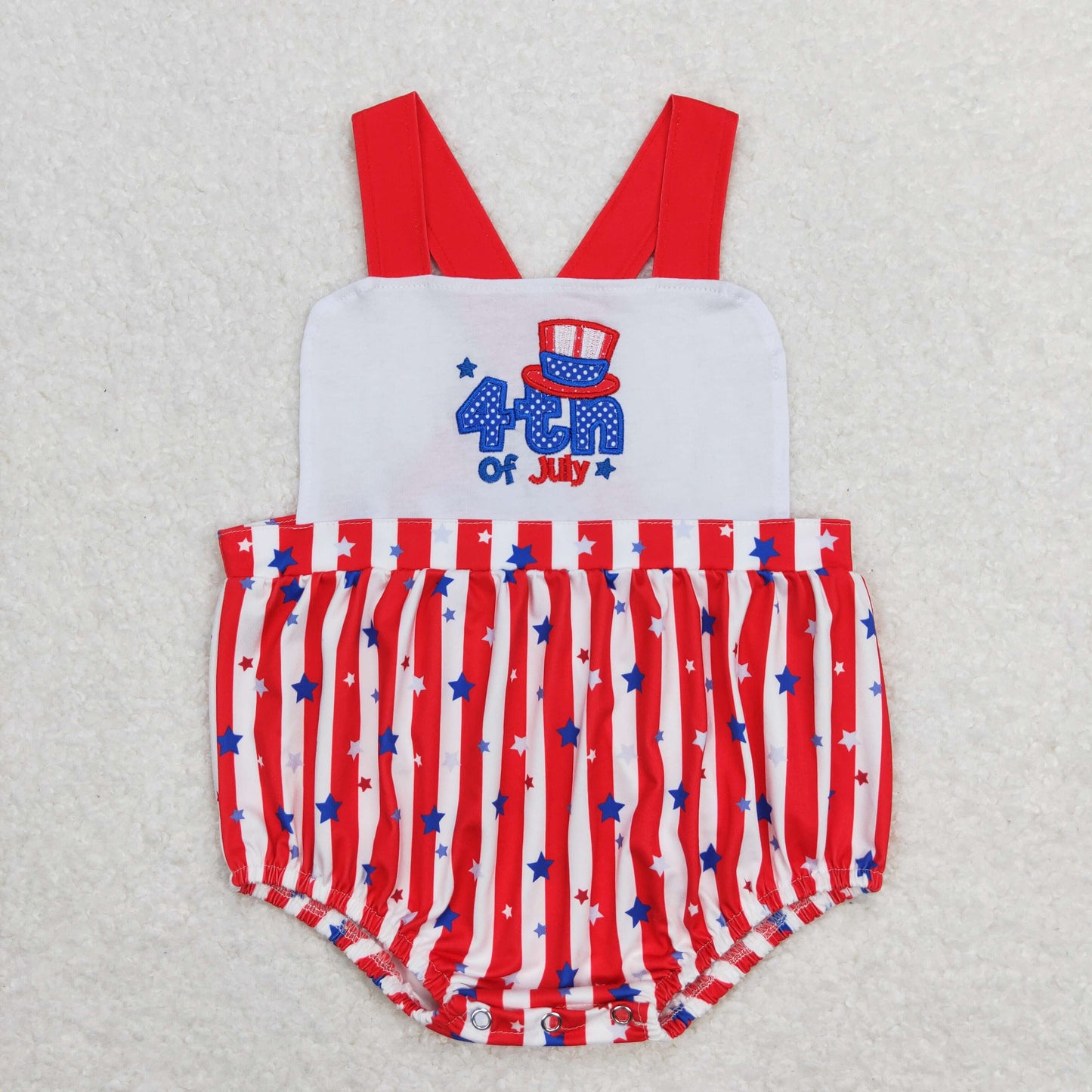 RTS NO MOQ（In Stock) 4th of july embroidered letter star hat red and white striped vest jumpsuit