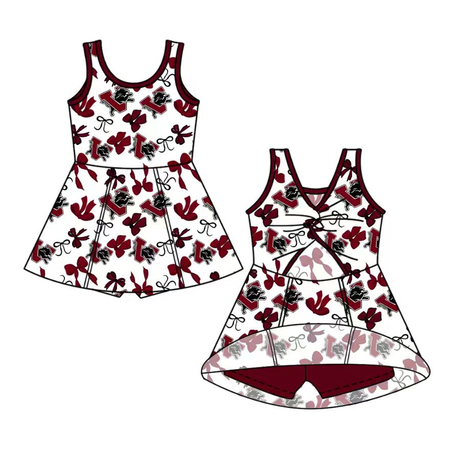 custom moq 5 mix size NB020624 Baby Girls Bow Print Team Yoga Active Sleeveless Shorts Knee Length Dresses