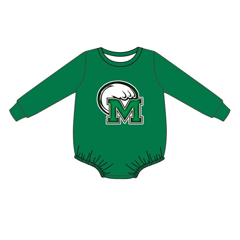 Custom moq 5 eta 6-8weeks baby boys clothes green long sleeve romper