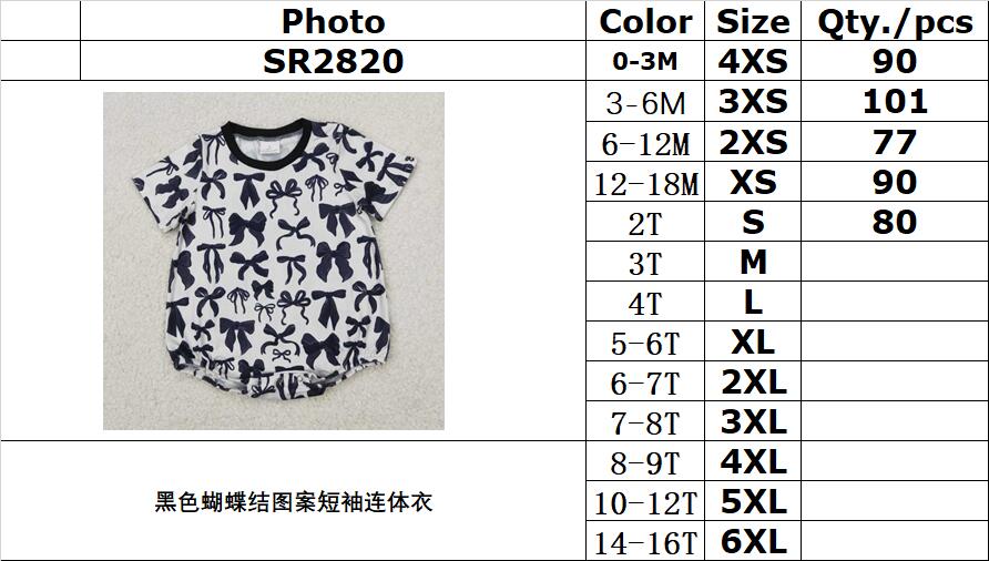 RTS NO MOQ ETA 5/7days arrived SR2820 Black Bow Pattern Short Sleeve Bodysuit