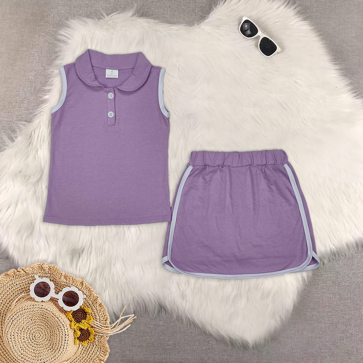 RTS NO MOQ baby girls Clothes pure color short sleeve pants skirts Sets