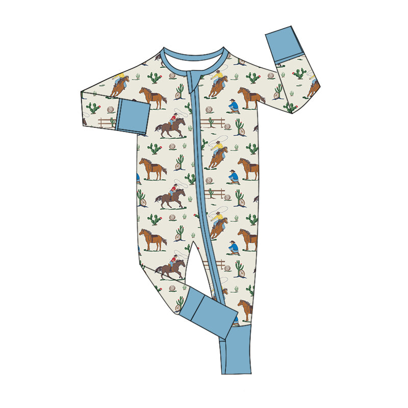9.2 custom each style moq 5eta 4-6week Sibling Sister riding horse blue baby boys sets and rompers match family design