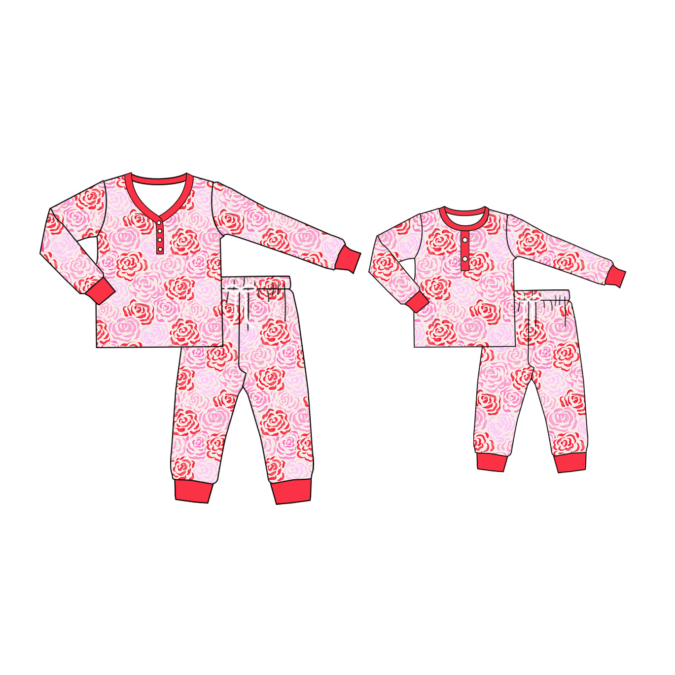 12.2 custom each style moq 5eta 4-6week Sibling Sister floral baby girls long sleeve pants sets and adult sets match design