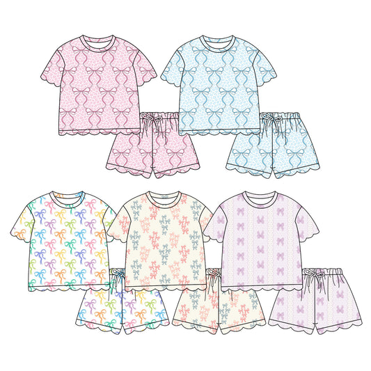 26.1.21 custom each style moq 5 eta 6-8week Scallop Sibling Sisters bow baby girl clothes short sleeve shorts sets 5 match family design
