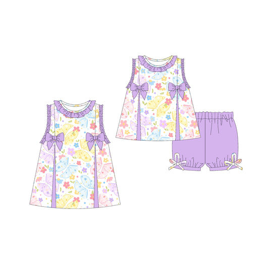 3.21 custom each style moq 5eta 4-6week Sibling Sister bow floral baby girl short sleeve shorts sets and dresses match design