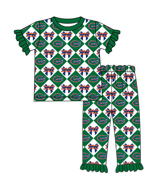 Custom moq 5 mix size green  Plaid Baby Pajama Set Short-Sleeved Top And Trousers Comfortable Sleepwear for Baby Girls Clothing Team Set