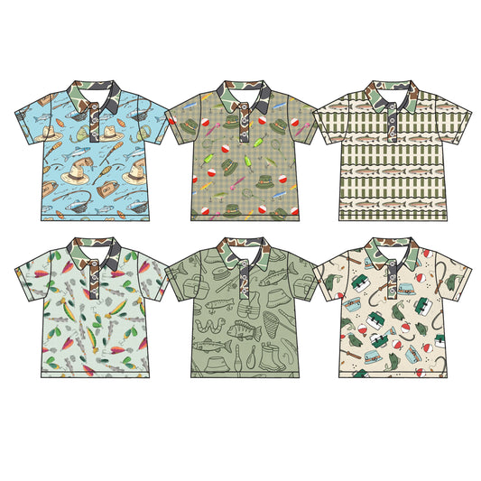 4.13 Custom moq 5 mix size Sibling Baby Boy's Fish Print Short-Sleeved Polo Shirt Top
