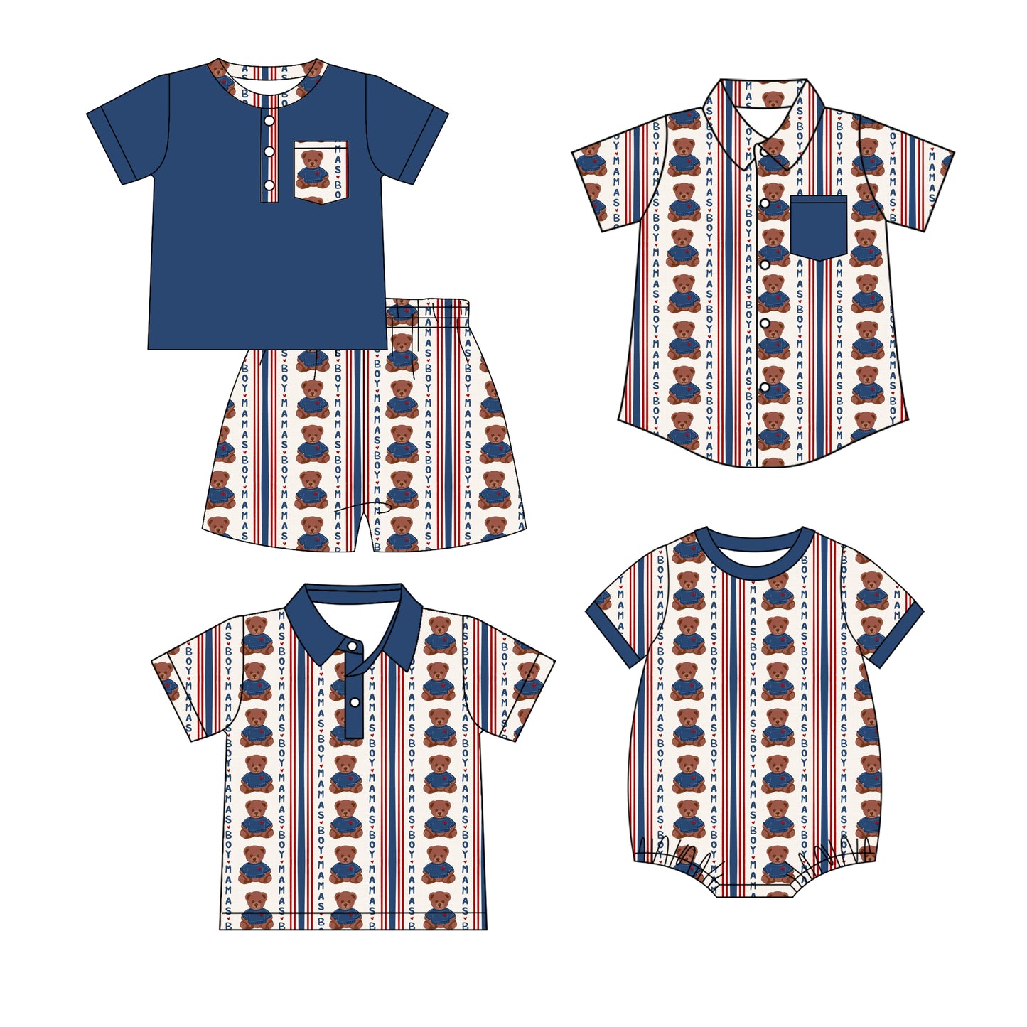 26.1.14 custom each style moq 5 eta 6-8 week Sibling Sister bear baby boy short sleeve shorts sets and top 2 and romper match family design