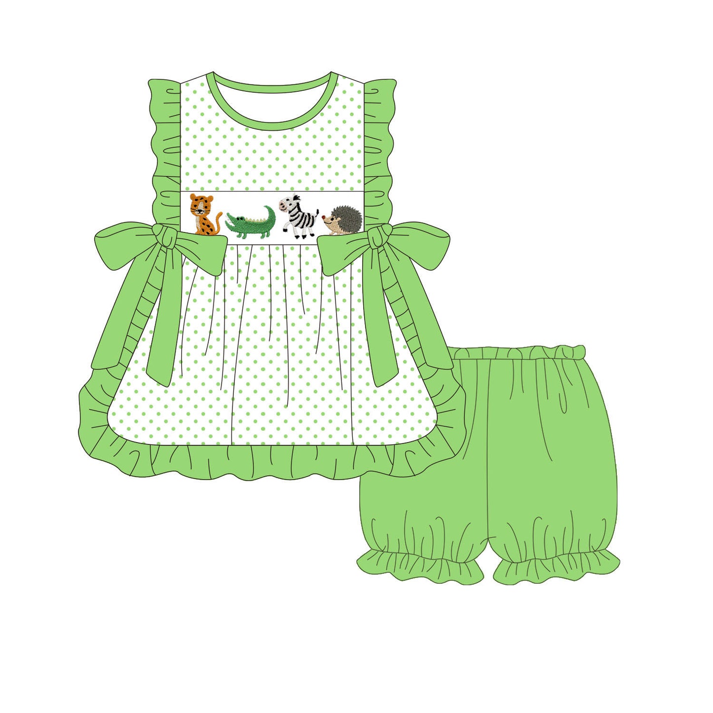 5.18custom each style moq 5eta 4-5week Sibling Sister animal print green girls and boys outfits and baby romper match family design