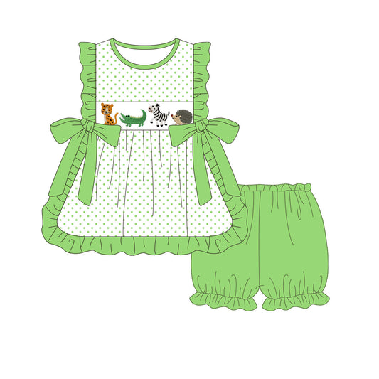 5.18custom each style moq 5eta 4-5week Sibling Sister animal print green girls and boys outfits and baby romper match family design